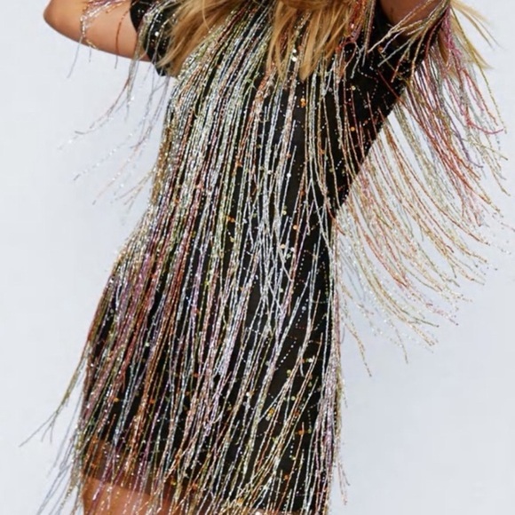 NastyGal Tassel Beaded Mini Shift Dress In Black - Picture 5 of 16